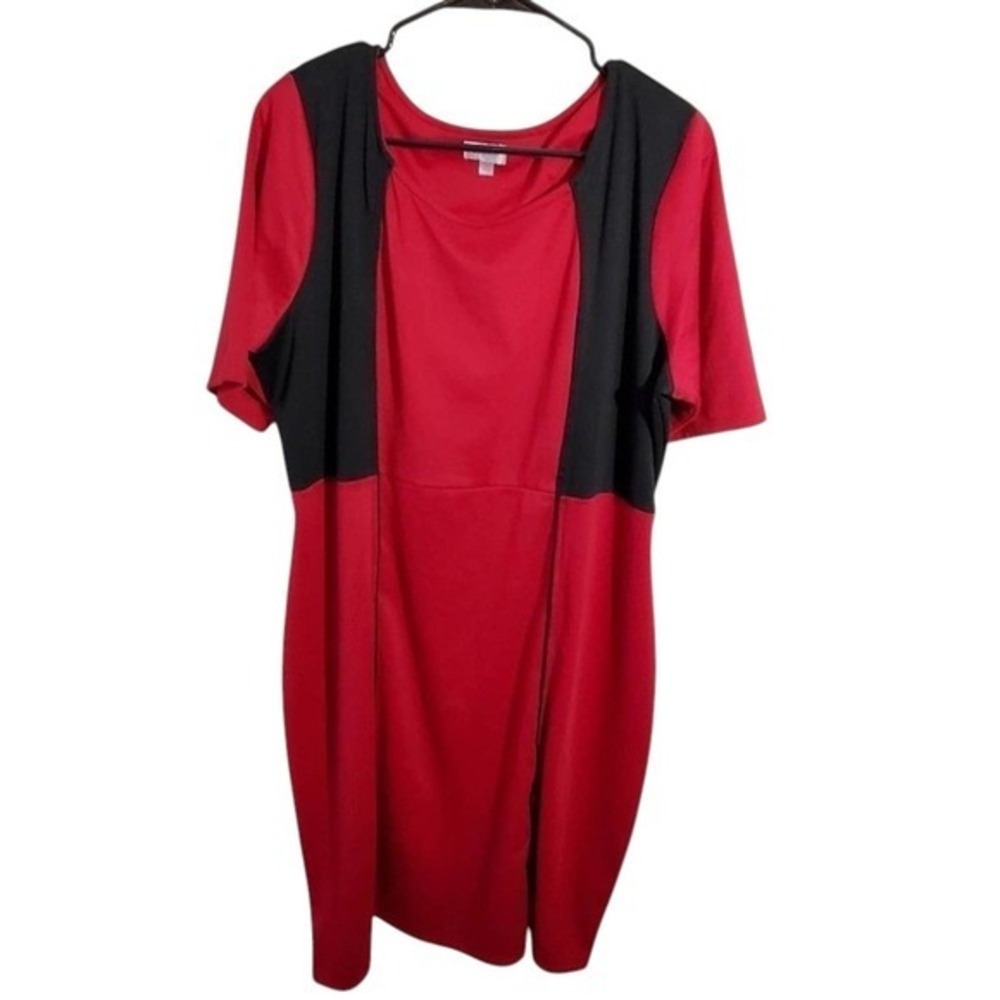 Avenue Red Black Colorblock Bodycon Sheath Shift Career Dress Plus Size 18/20